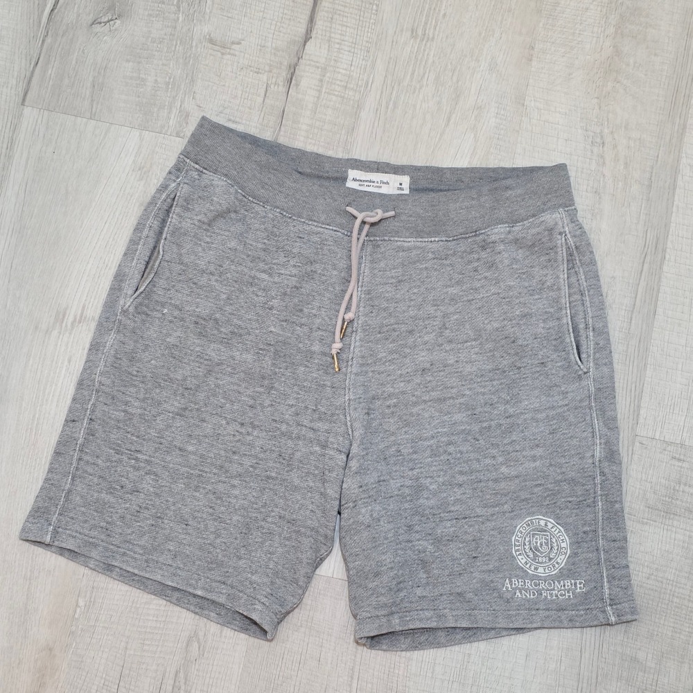 Abercrombie & Fitch Men's Soft A&F Fleece Shorts Heather Grey Logo Size M